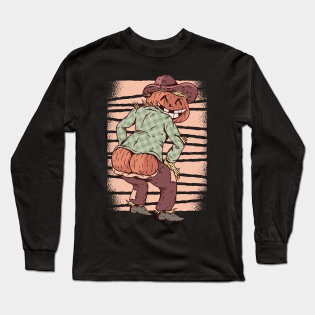 Halloween Scarecrow Pumpkin Buttocks Long Sleeve T-Shirt by madeinchorley